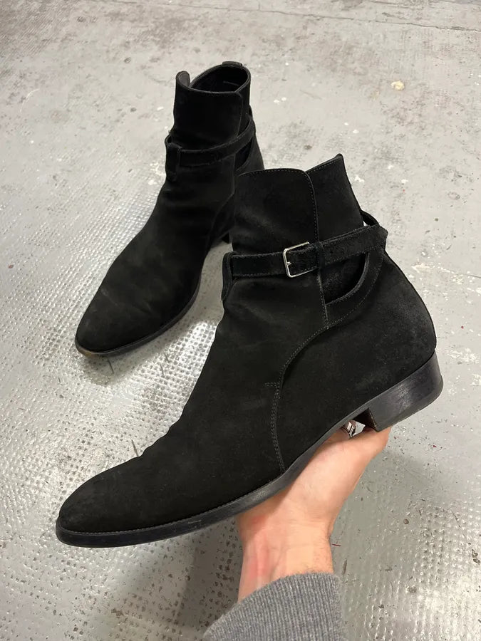Saint Laurent Jodhpur Black Suede Leather Ankle Boots AdKKKJg 0