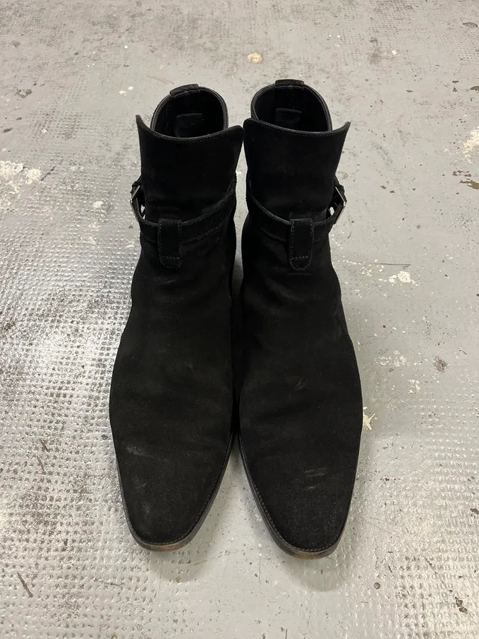 Saint Laurent Jodhpur Black Suede Leather Ankle Boots AdKKKJg 4