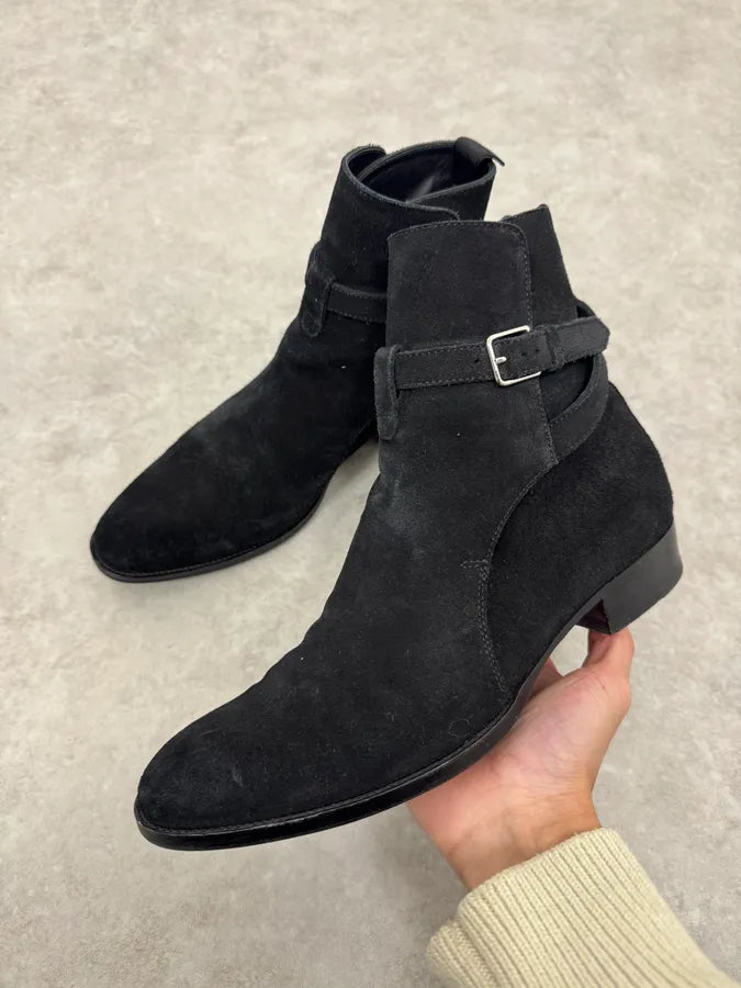 Saint Laurent Jodhpur Black Suede Leather Ankle Boots CzqCMqa 0