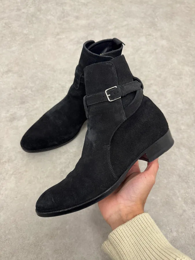 Saint Laurent Jodhpur Black Suede Leather Ankle Boots CzqCMqa 1