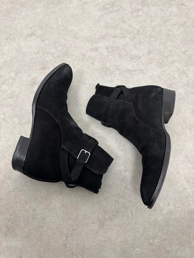 Saint Laurent Jodhpur Black Suede Leather Ankle Boots CzqCMqa 3