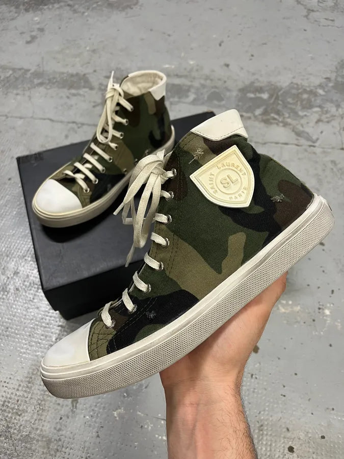 Saint Laurent Khaki Canvas Camo Patch High Sneakers hKarJrs 0