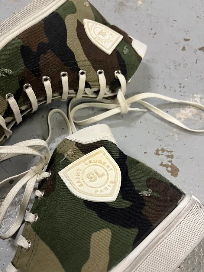 Saint Laurent Khaki Canvas Camo Patch High Sneakers hKarJrs 3