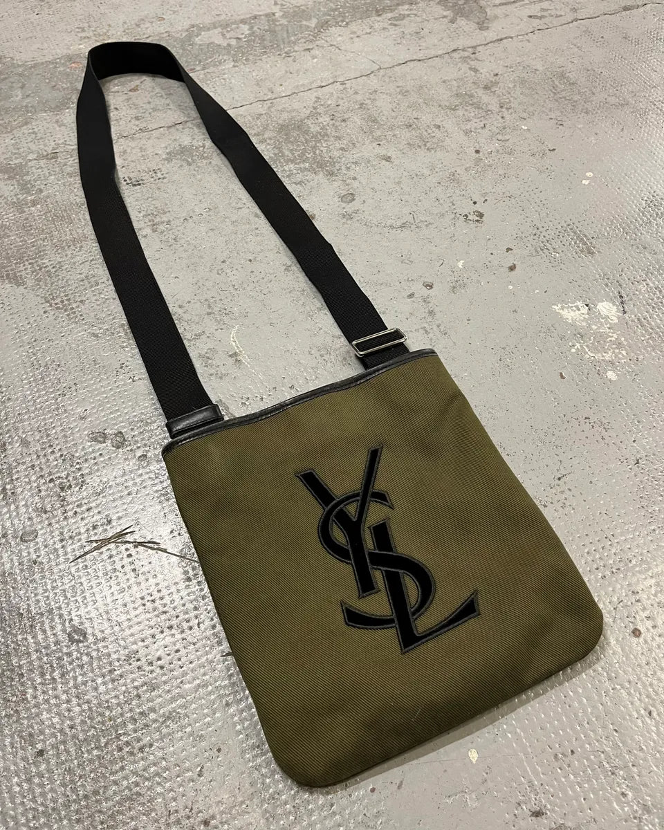 Saint Laurent Khaki Canvas YSL Logo Messenger Bag MWAHhjz 3
