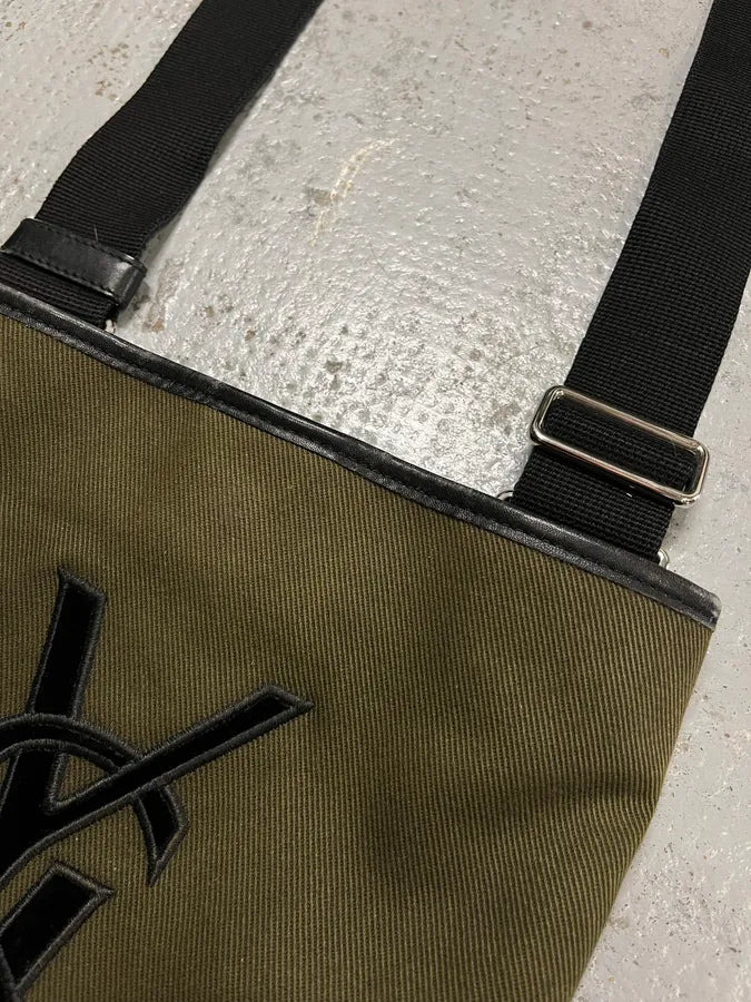 Saint Laurent Khaki Canvas YSL Logo Messenger Bag MWAHhjz 4