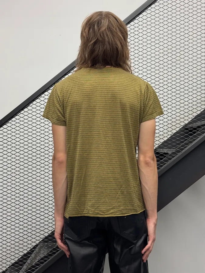 SS2019 Saint Laurent Khaki Striped Star Propaganda T-Shirt JjafeJv 1
