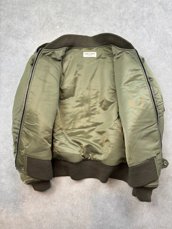 SS2016 Saint Laurent Khaki Nylon Cargo Bomber Jacket LyMWKQX 6