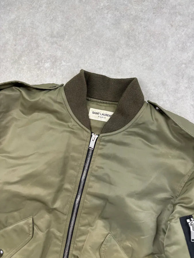 SS2016 Saint Laurent Khaki Nylon Cargo Bomber Jacket LyMWKQX 3