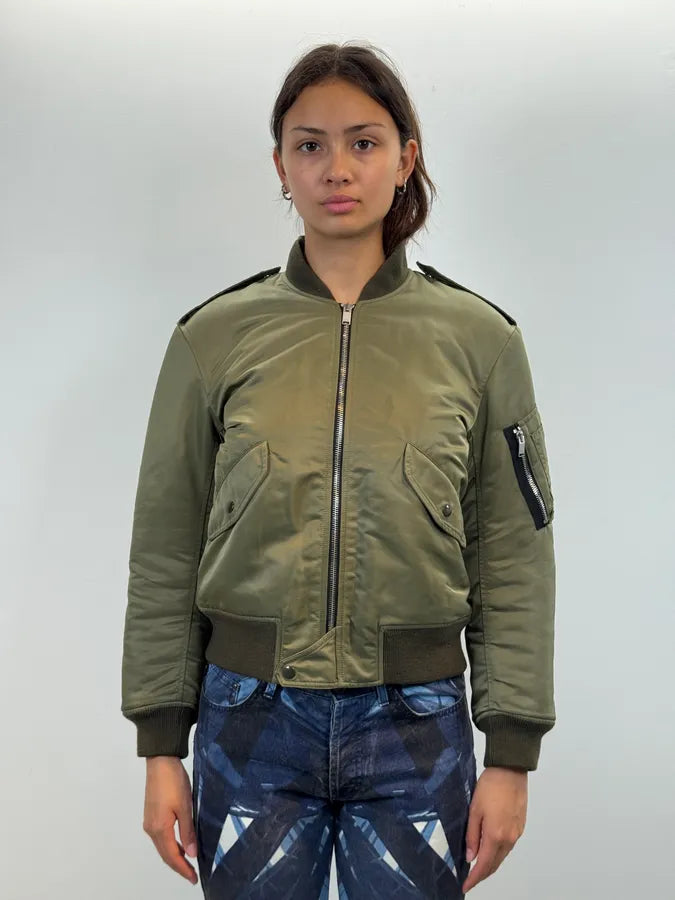 SS2016 Saint Laurent Khaki Nylon Cargo Bomber Jacket LyMWKQX 1