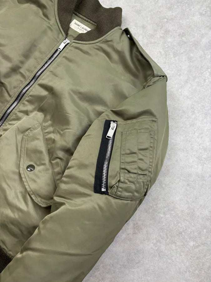 SS2016 Saint Laurent Khaki Nylon Cargo Bomber Jacket LyMWKQX 7