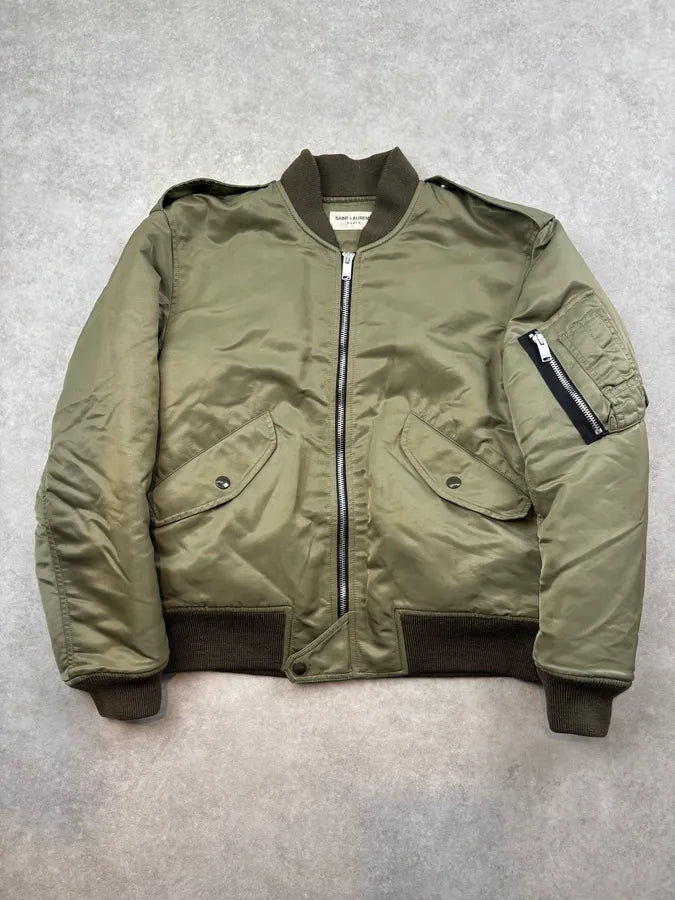 SS2016 Saint Laurent Khaki Nylon Cargo Bomber Jacket LyMWKQX 0