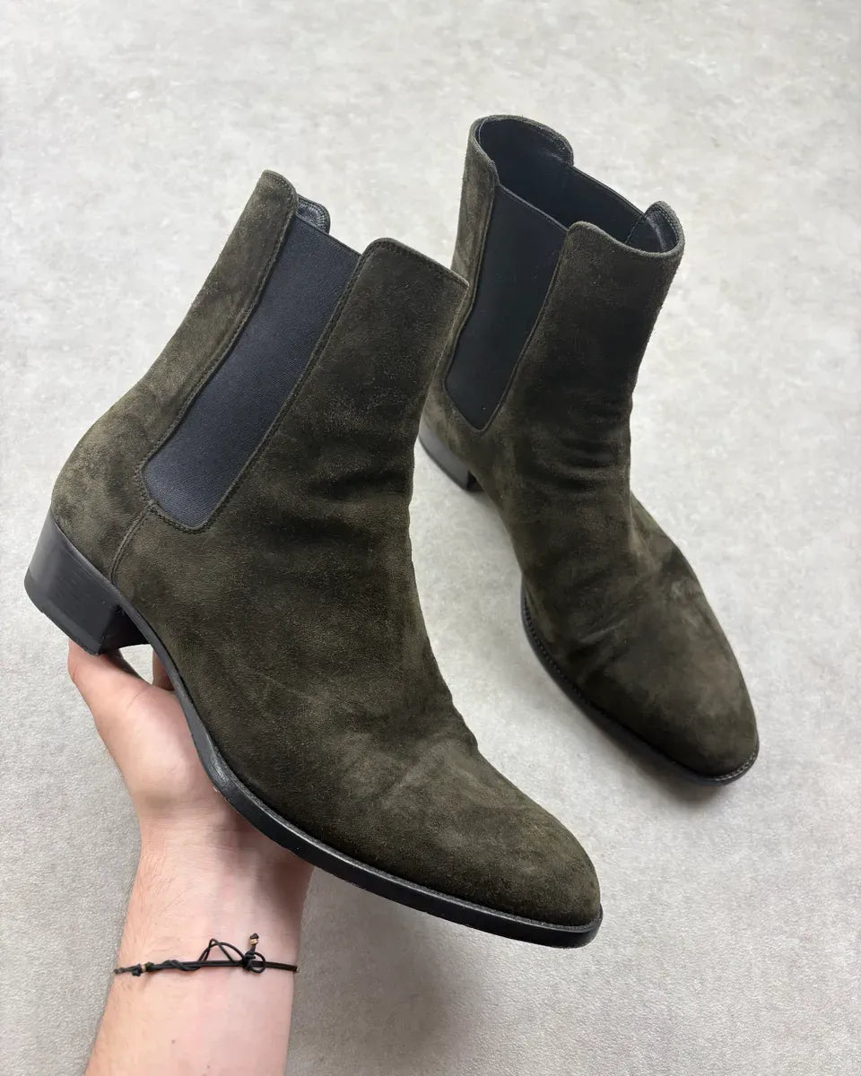 Saint Laurent Khaki Suede Chelsea Leather Boots jTqnxjV 0