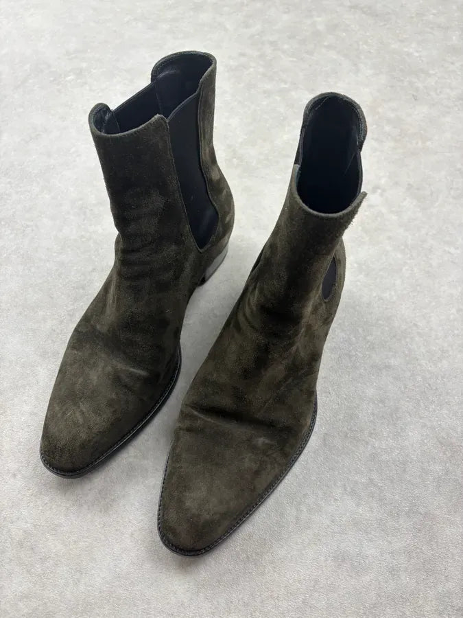 Saint Laurent Khaki Suede Chelsea Leather Boots jTqnxjV 2