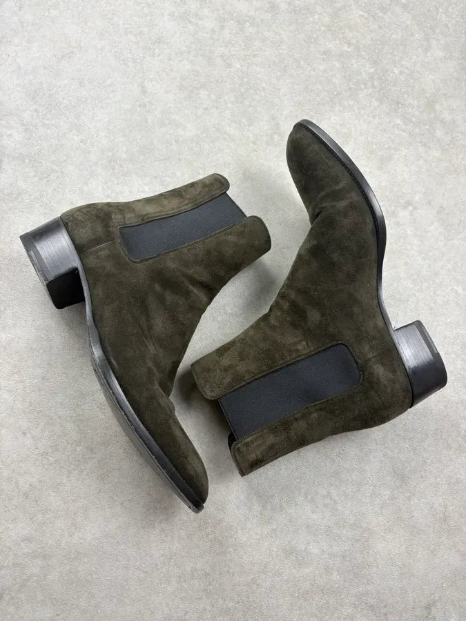 Saint Laurent Khaki Suede Chelsea Leather Boots jTqnxjV 5