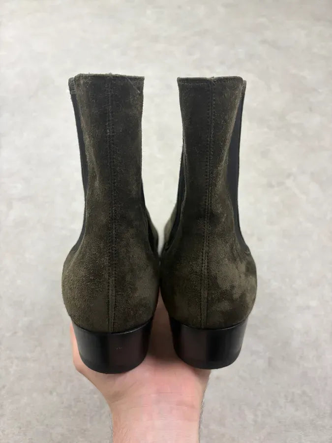 Saint Laurent Khaki Suede Chelsea Leather Boots jTqnxjV 6