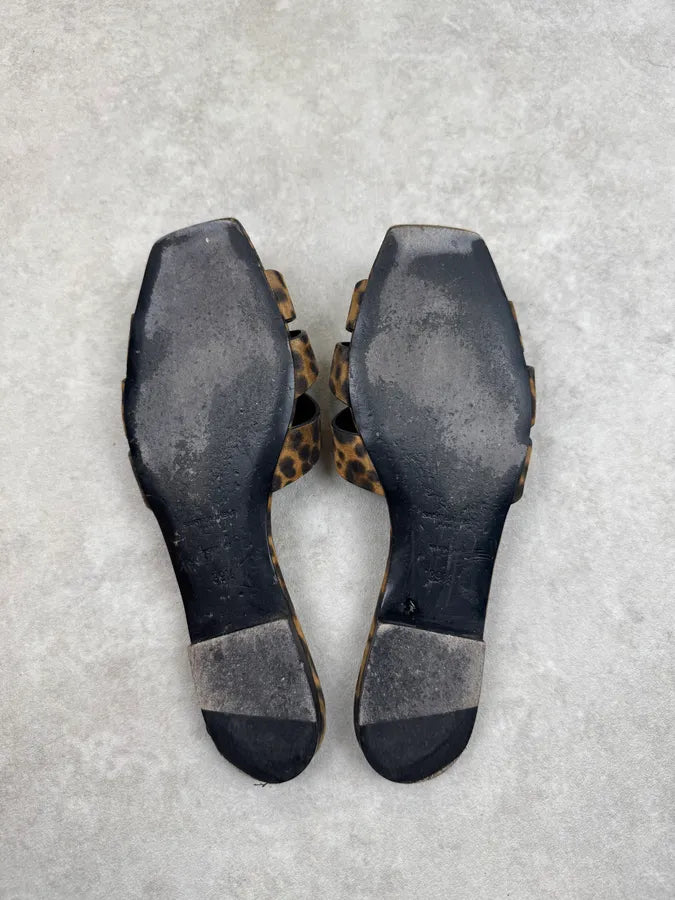 Saint Laurent Leopard Suede Leather Sandals kByCOlX 6