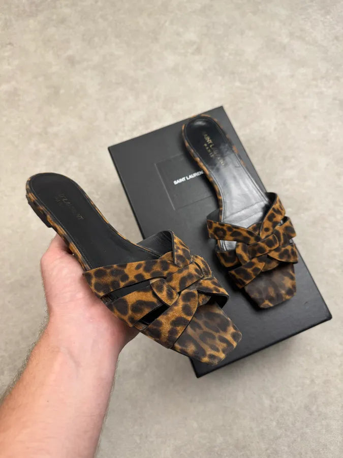 Saint Laurent Leopard Suede Leather Sandals kByCOlX 0