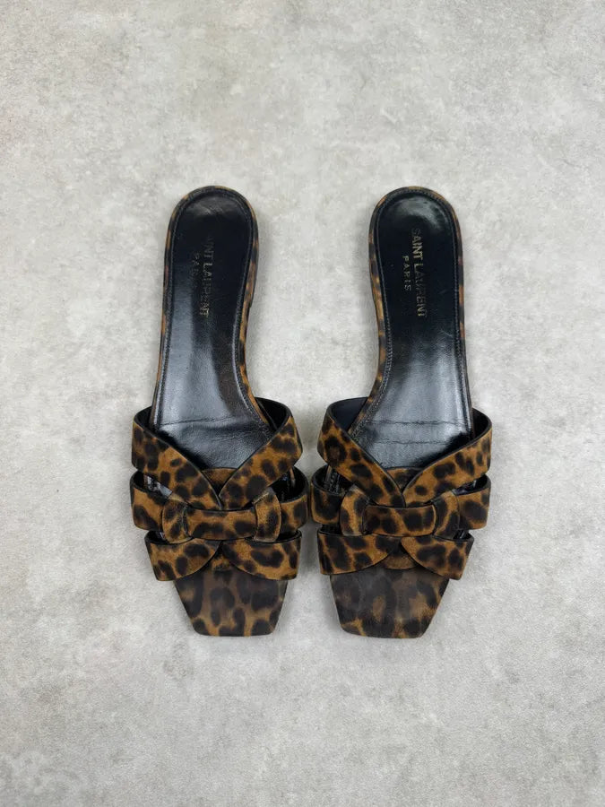 Saint Laurent Leopard Suede Leather Sandals kByCOlX 1