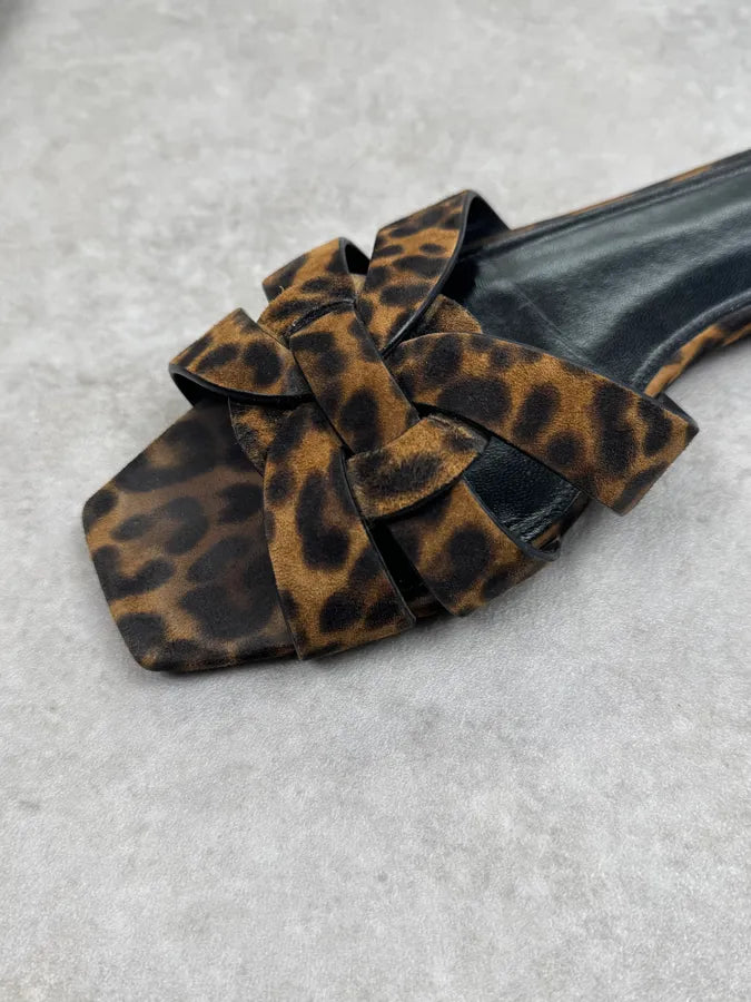 Saint Laurent Leopard Suede Leather Sandals kByCOlX 5