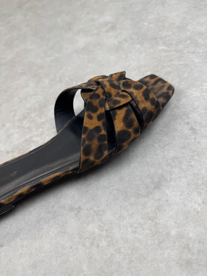 Saint Laurent Leopard Suede Leather Sandals kByCOlX 7
