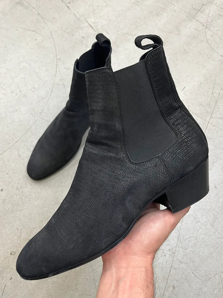 Saint Laurent Lizard Embossed Black Leather Chelsea Boots DsQtSGH 0