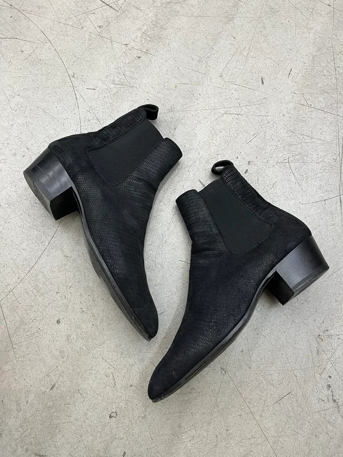 Saint Laurent Lizard Embossed Black Leather Chelsea Boots DsQtSGH 2