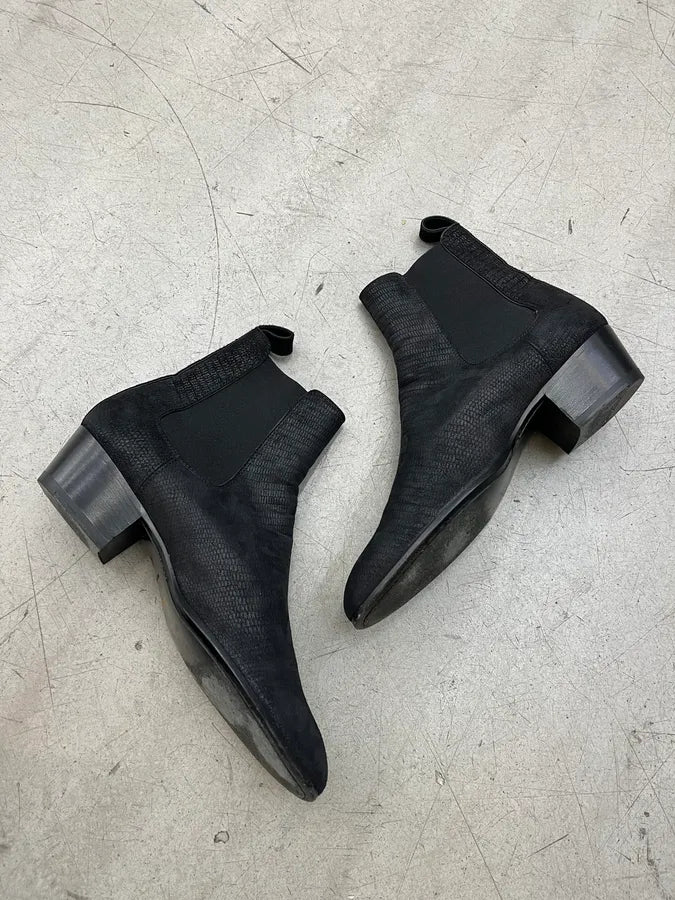 Saint Laurent Lizard Embossed Black Leather Chelsea Boots DsQtSGH 3