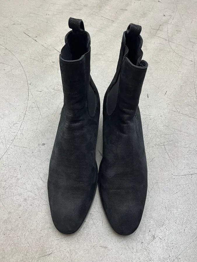 Saint Laurent Lizard Embossed Black Leather Chelsea Boots DsQtSGH 4