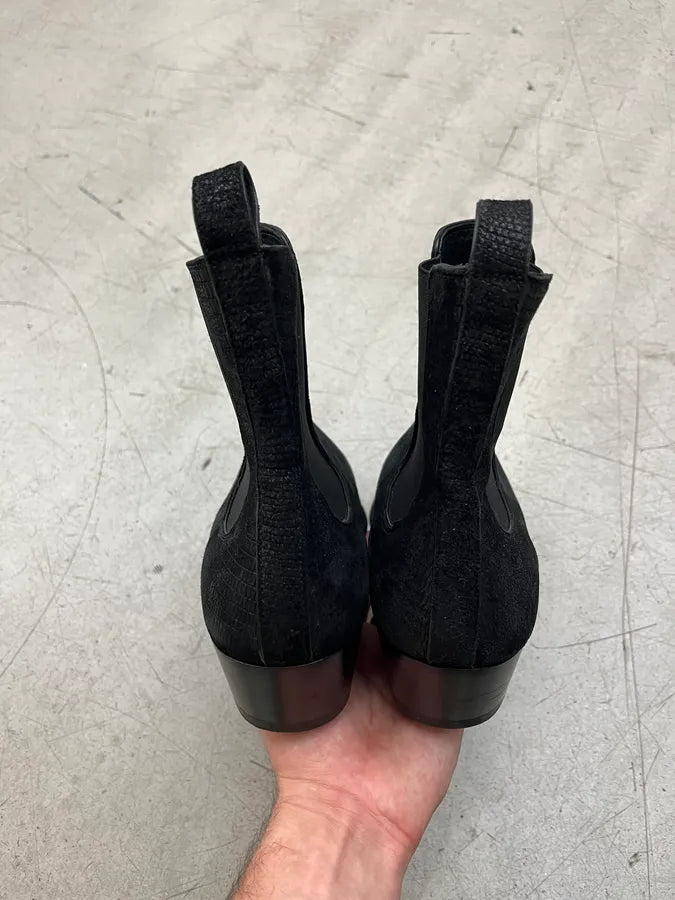 Saint Laurent Lizard Embossed Black Leather Chelsea Boots DsQtSGH 6