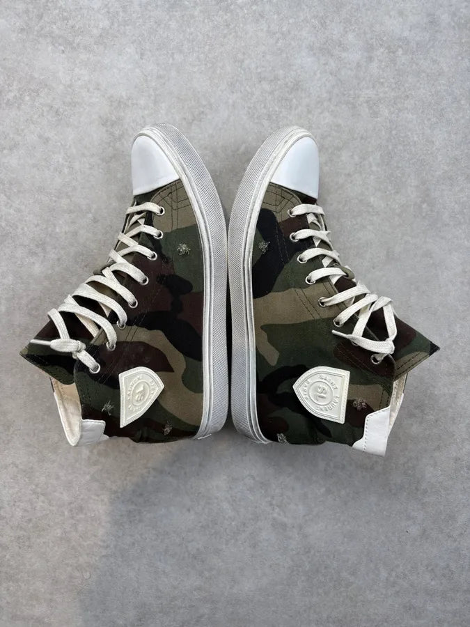 Saint Laurent Green Canvas Camo High Sneakers zmnuytC 4