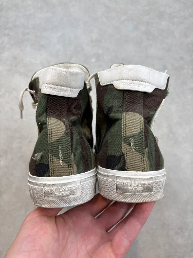 Saint Laurent Green Canvas Camo High Sneakers zmnuytC 6