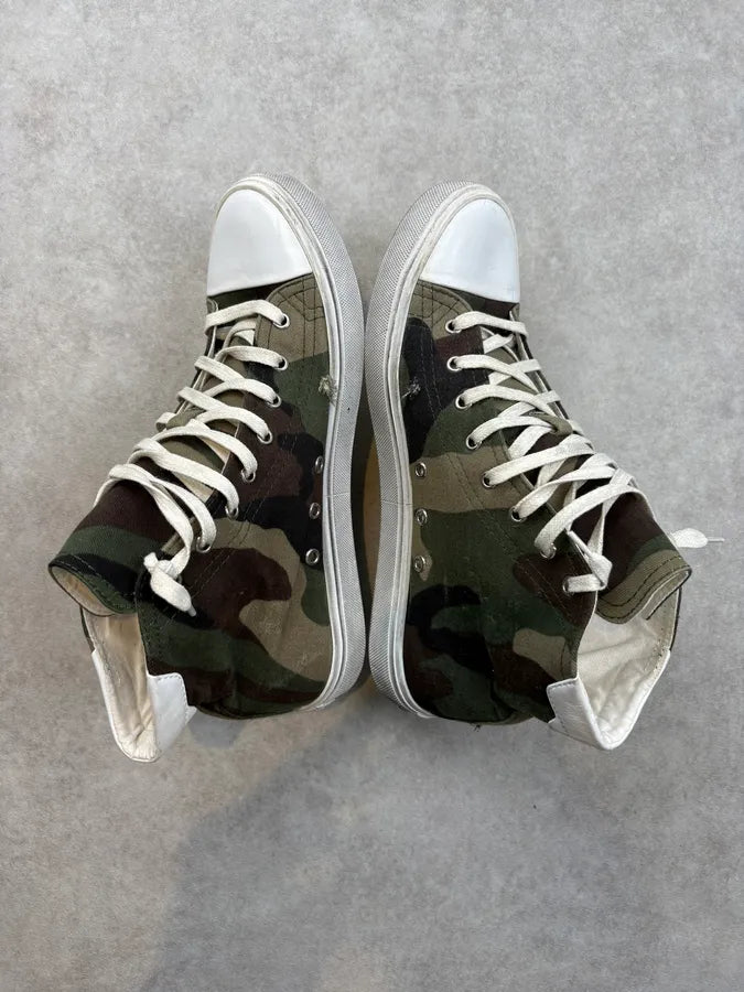 Saint Laurent Green Canvas Camo High Sneakers zmnuytC 5