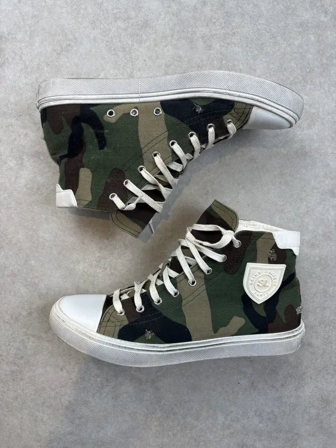 Saint Laurent Green Canvas Camo High Sneakers zmnuytC 3