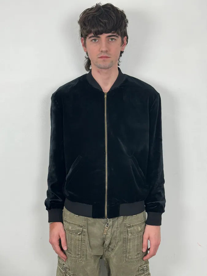 SS2016 Saint Laurent Musical Note Black Velvet Bomber Jacket ArwyXYK 2