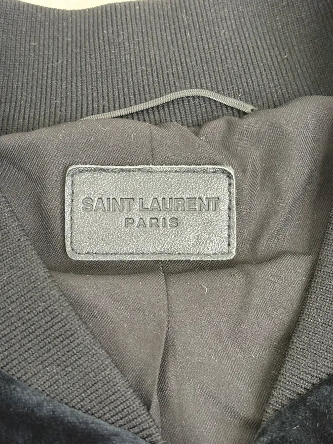 SS2016 Saint Laurent Musical Note Black Velvet Bomber Jacket ArwyXYK 11
