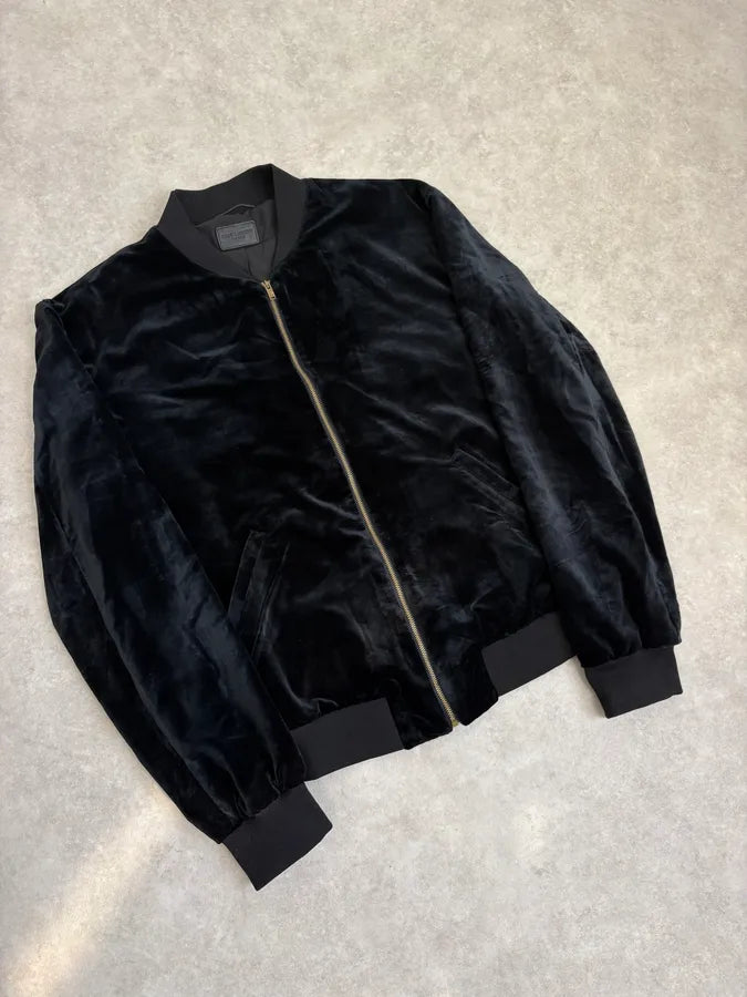 SS2016 Saint Laurent Musical Note Black Velvet Bomber Jacket ArwyXYK 4