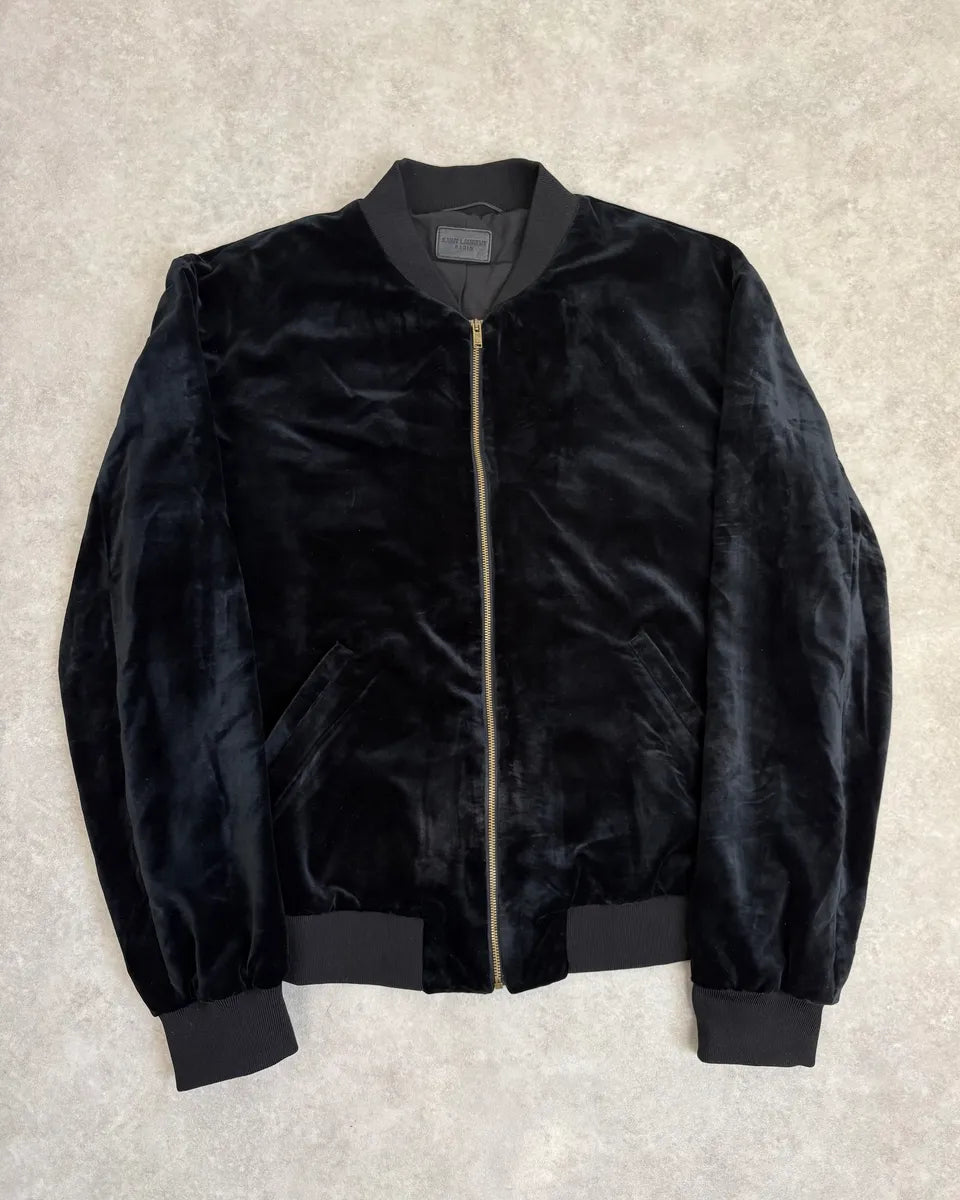 SS2016 Saint Laurent Musical Note Black Velvet Bomber Jacket ArwyXYK 1