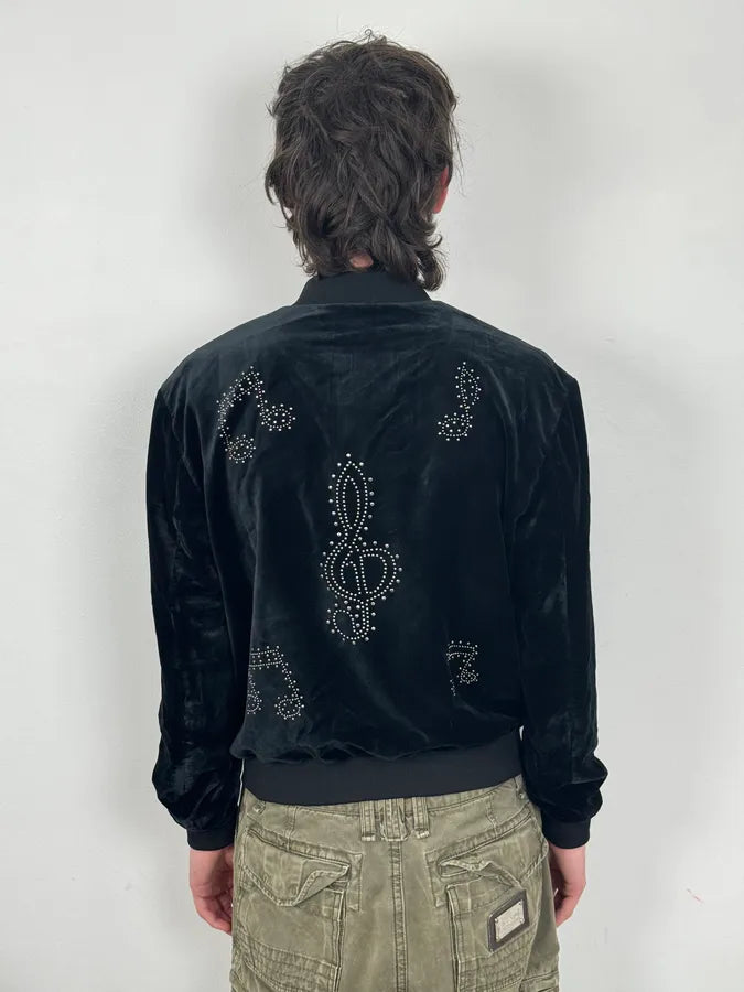 SS2016 Saint Laurent Musical Note Black Velvet Bomber Jacket ArwyXYK 3