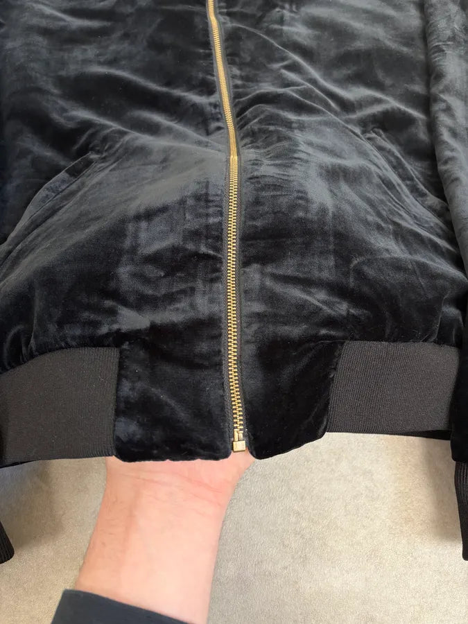 SS2016 Saint Laurent Musical Note Black Velvet Bomber Jacket ArwyXYK 8