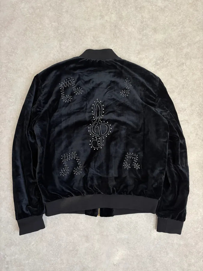 SS2016 Saint Laurent Musical Note Black Velvet Bomber Jacket ArwyXYK 0