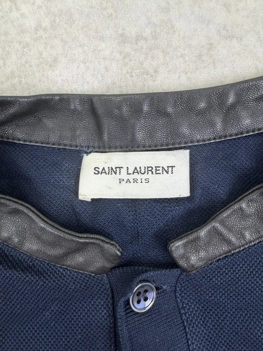 SS2015 Saint Laurent Navy Leather Collar Polo by Hedi Slimane LQFqcnP 4