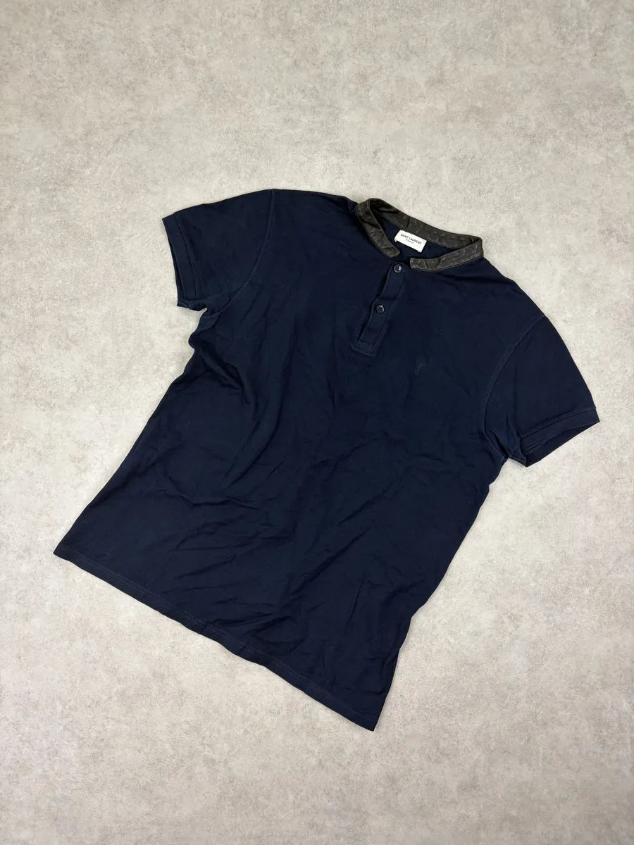 SS2015 Saint Laurent Navy Leather Collar Polo by Hedi Slimane LQFqcnP 5