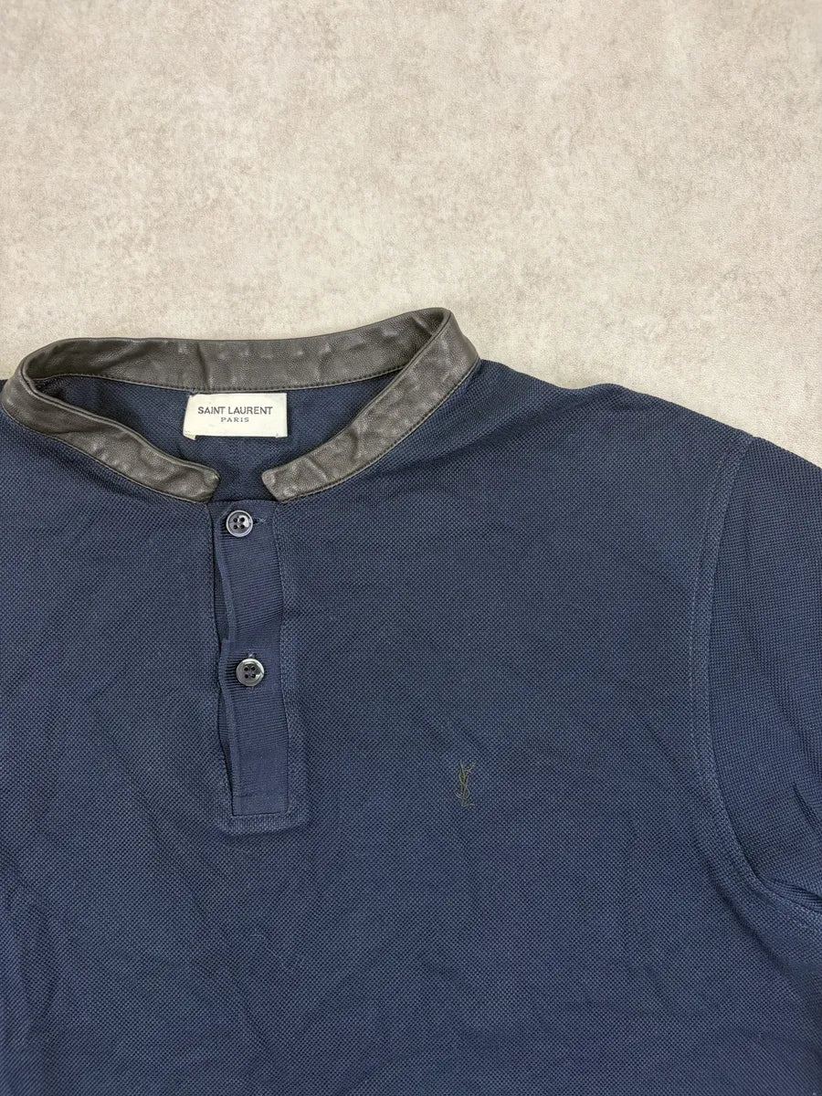 SS2015 Saint Laurent Navy Leather Collar Polo by Hedi Slimane LQFqcnP 3