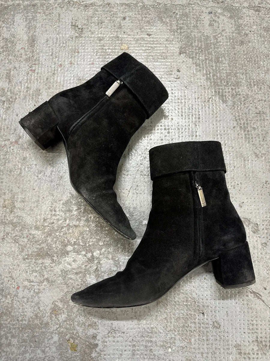 Saint Laurent Navy Suede Ankle Metallic Buckle Boots BBXaCBA 1