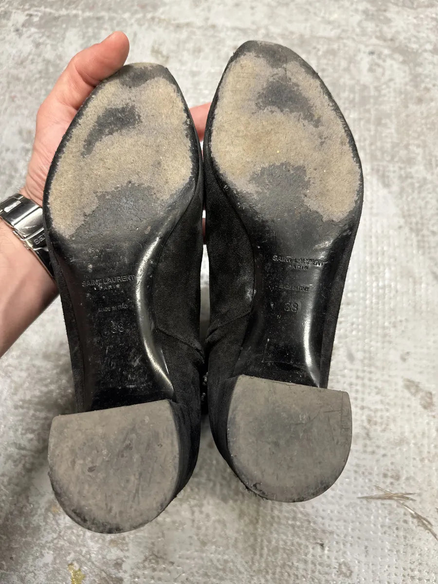 Saint Laurent Navy Suede Ankle Metallic Buckle Boots BBXaCBA 4