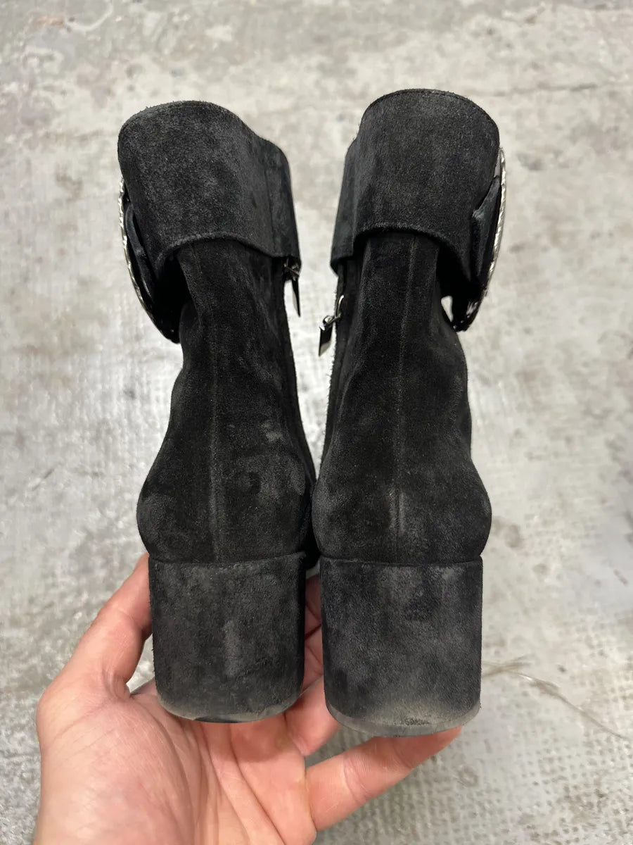 Saint Laurent Navy Suede Ankle Metallic Buckle Boots BBXaCBA 5