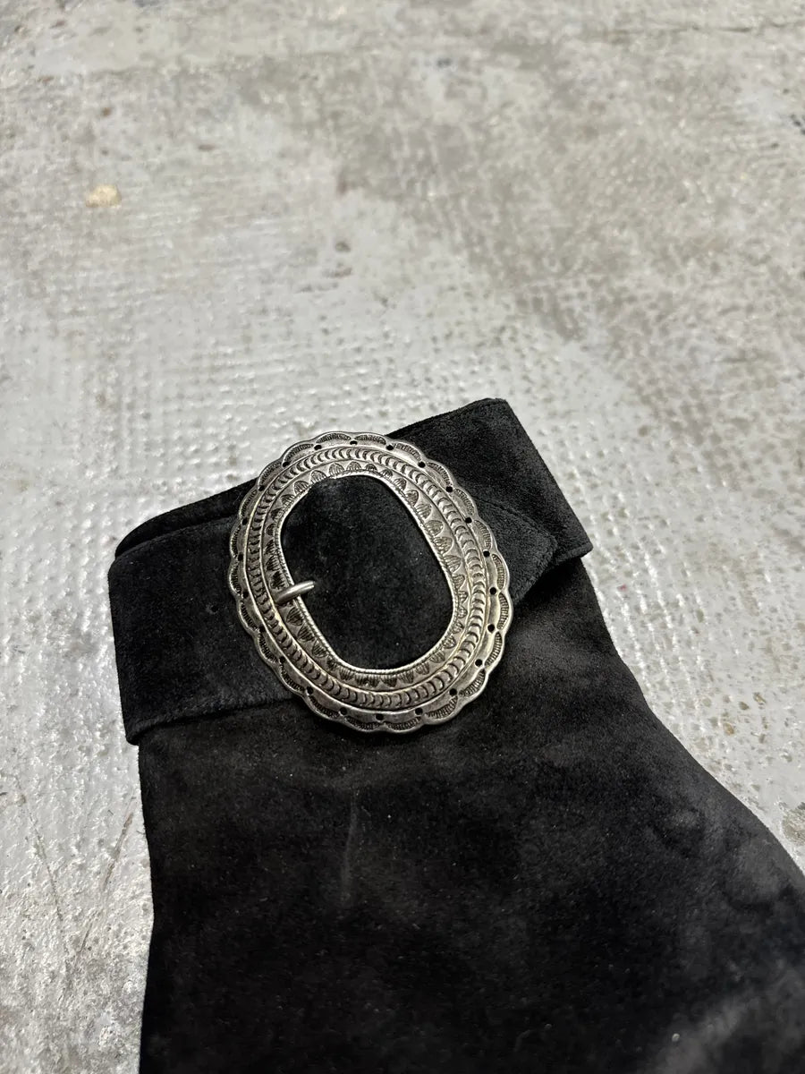 Saint Laurent Navy Suede Ankle Metallic Buckle Boots (38eu/us5.5) BBXaCBA 6