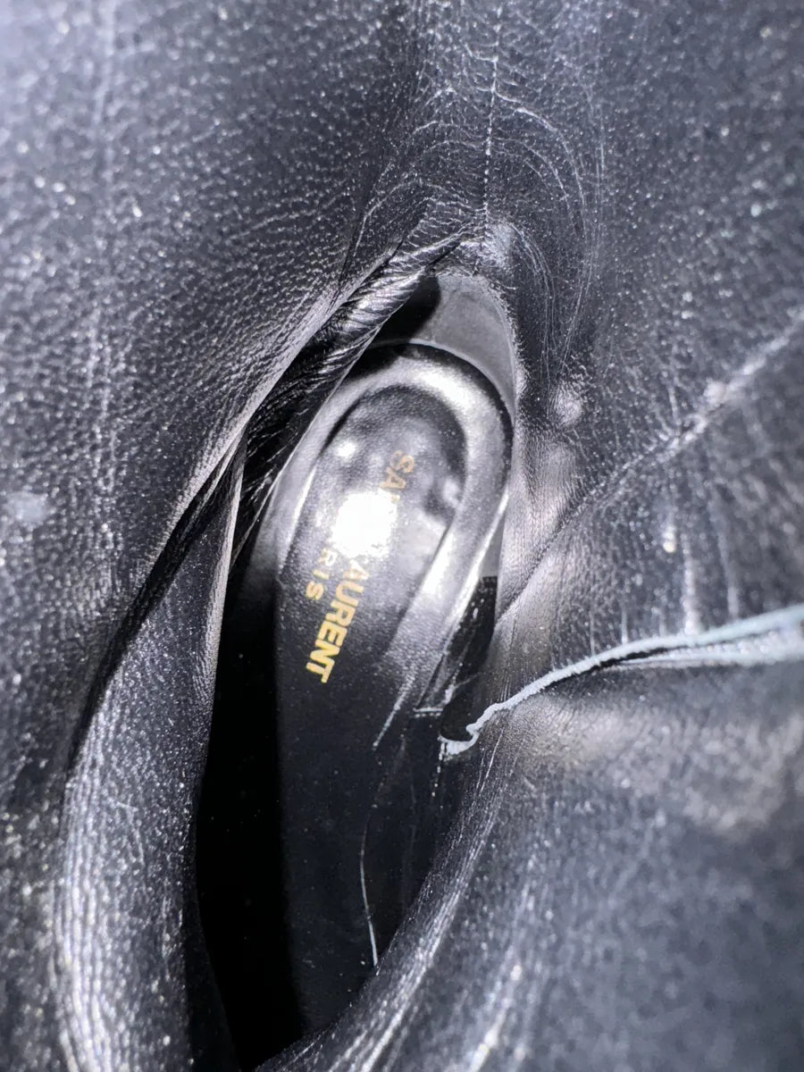 Saint Laurent Navy Suede Ankle Metallic Buckle Boots (38eu/us5.5) BBXaCBA 9