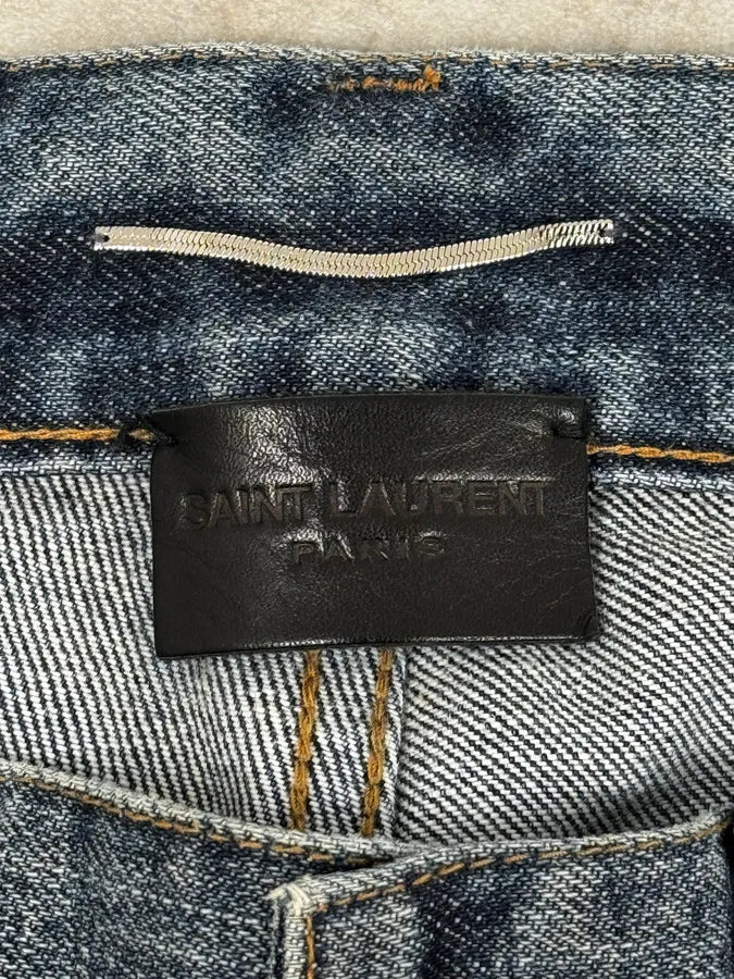 AW2018 Saint Laurent Blue Painted Denim Jeans qgRPTCH 11