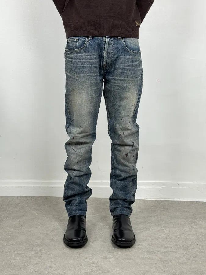 AW2018 Saint Laurent Blue Painted Denim Jeans qgRPTCH 1